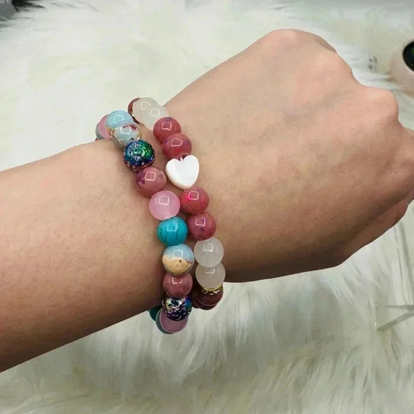 Sweetheart pink and Boho beaded Bracelet duo - Picture 2 of 5